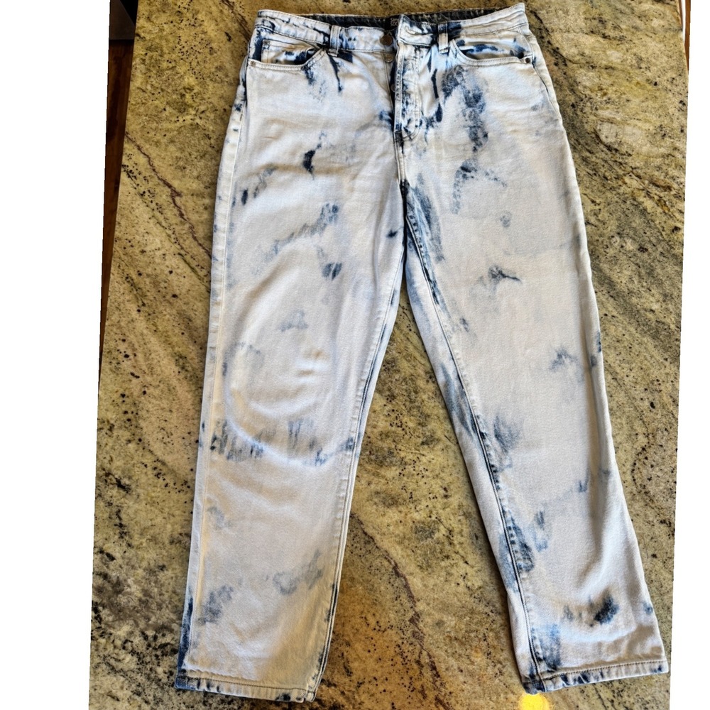 Simple Society Acid Wash Bleach Tie Dye Mom Jeans Blue White Size 9/29 Cotton